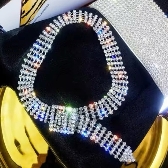 Full Rhinestone Choker Necklaces for Women Shiny Silver  Necklaces State… - Picture 2 of 4
